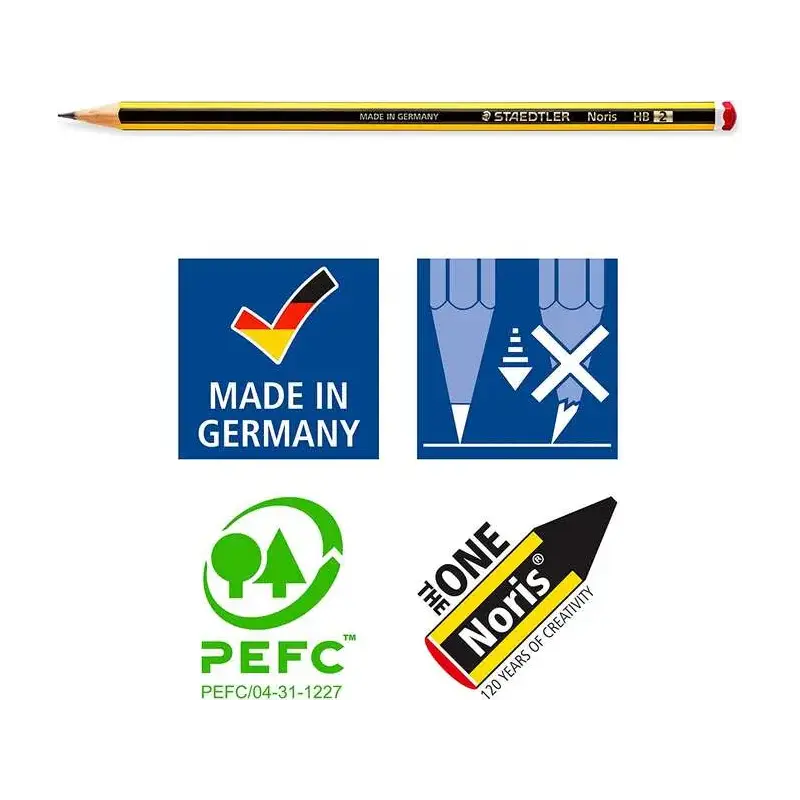 Staedtler Noris 120 Pack de 3 Lapices de Grafito Hexagonales + Goma de Borrar + Sacapuntas - Mina HB Ultrarresistente de 2mm - M