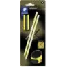 Staedtler Norix Pack de 2 Lapices de Grafito HB + Borrador + Sacapuntas - Madera Negra - Diseño Inteligente | Ahorro Imprimiendo