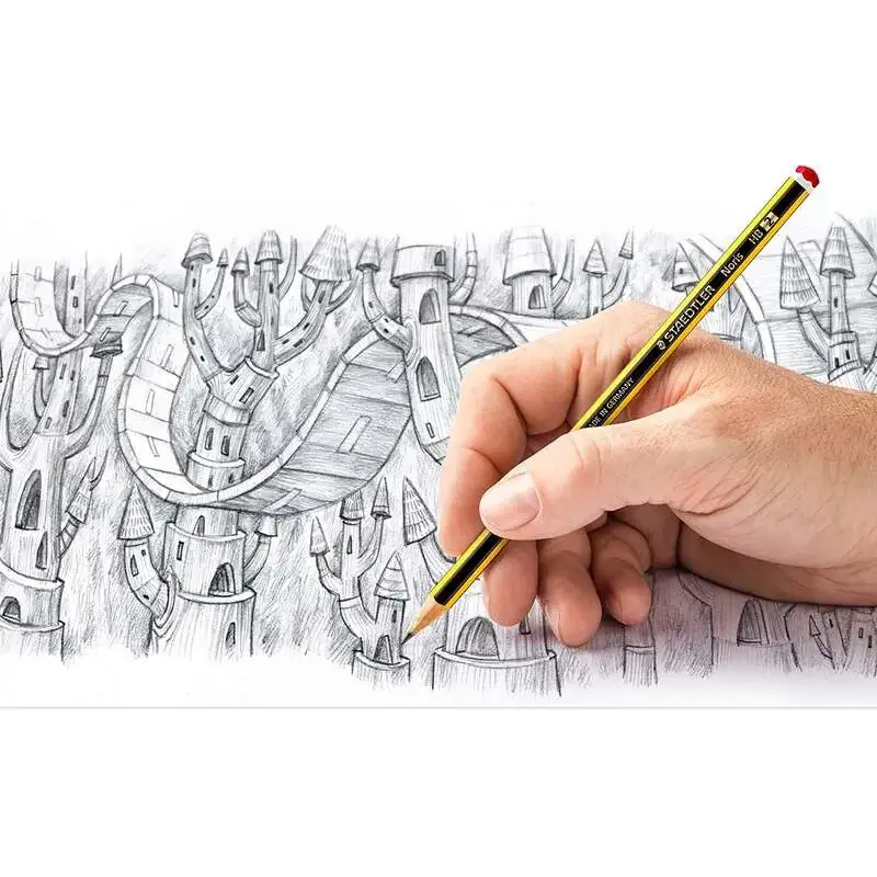 Staedtler Noris 120 Pack de 12 Lapices de Grafito Hexagonales + Goma de Borrar - Mina HB Ultrarresistente de 2mm - Madera de Bos