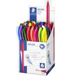 Staedtler Ball 4320 M Expositor con 50 Boligrafos Punta de Bola 1mm - Escritura Suave - Cuerpo Triangular - Colores Surtidos | A