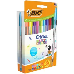 Bic Cristal Multicolour Pack de 20 Boligrafos de Bola - Punta 1.6mm - Trazo 0.42mm - Tinta con Base de Aceite - Colores Surtidos