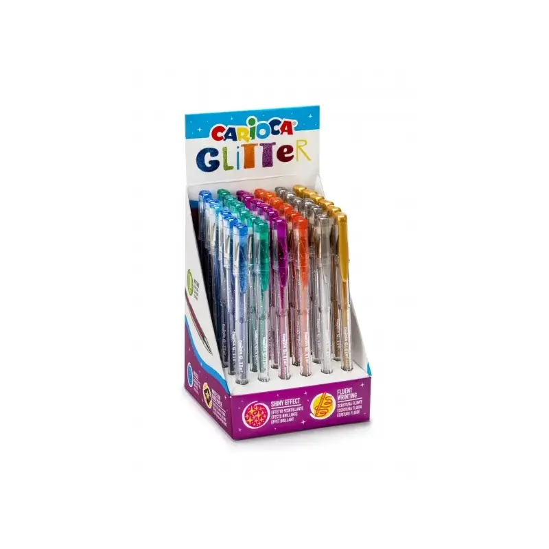 Carioca Glitter Gel Expositor de 36 Boligrafos - Punta Ø 1mm - Tinta Gel Glitter - para Superficies Oscuras - Escritura Brillant