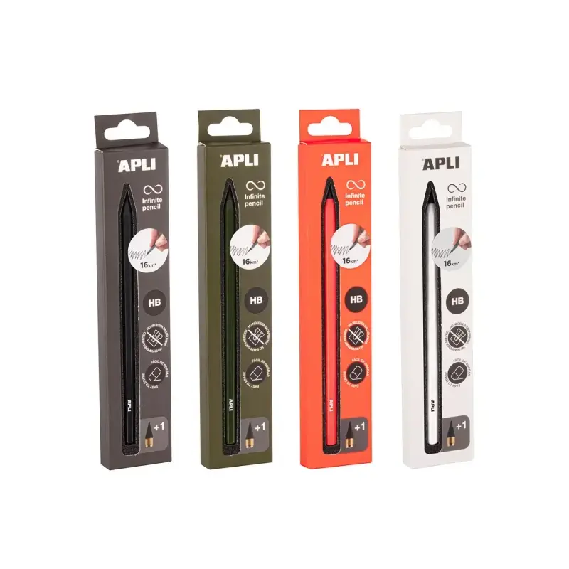Apli Infinite Pencil Neon Expositor con 20 Packs de Lapiz Infinito HB + Mina de Recambio + Tapon Protector - Para Escribir hasta