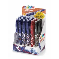 Carioca Oops Pop Expositor de 24 Boligrafos Borrables - Termo Sensible - Empuñadura Texturizada - Punta de Ø 0.7mm - Doble Goma