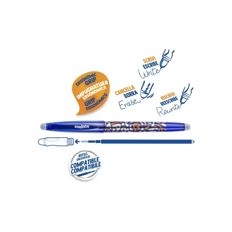 Carioca Oops Pop Expositor de 24 Boligrafos Borrables - Termo Sensible - Empuñadura Texturizada - Punta de Ø 0.7mm - Doble Goma