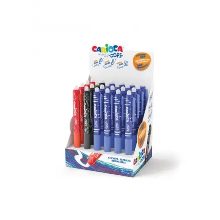 Carioca Oops Expositor de 24 Boligrafos Borrables Retractiles - Tinta Termo Sensible - Empuñadura Ergonomica Triangular - Punta