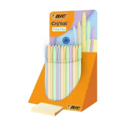 Bic Cristal Pastel Expositor con 40 Boligrafos de Bola - Cuerpo Opaco en Colores Pastel - Punta redonda de 1mm - Trazo 0.4mm - T