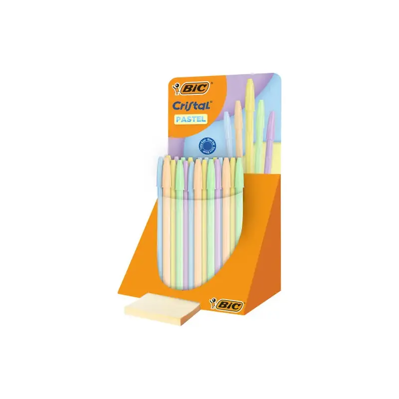 Bic Cristal Pastel Expositor con 40 Boligrafos de Bola - Cuerpo Opaco en Colores Pastel - Punta redonda de 1mm - Trazo 0.4mm - T