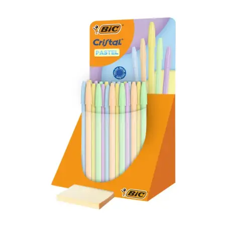 Bic Cristal Pastel Expositor con 40 Boligrafos de Bola - Cuerpo Opaco en Colores Pastel - Punta redonda de 1mm - Trazo 0.4mm - T