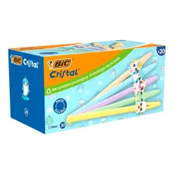 Bic Cristal Pastel Figurines Pack con 20 Boligrafos de Bola - Cuerpo Opaco en Colores Pastel con Figuras de Animales - Punta Red