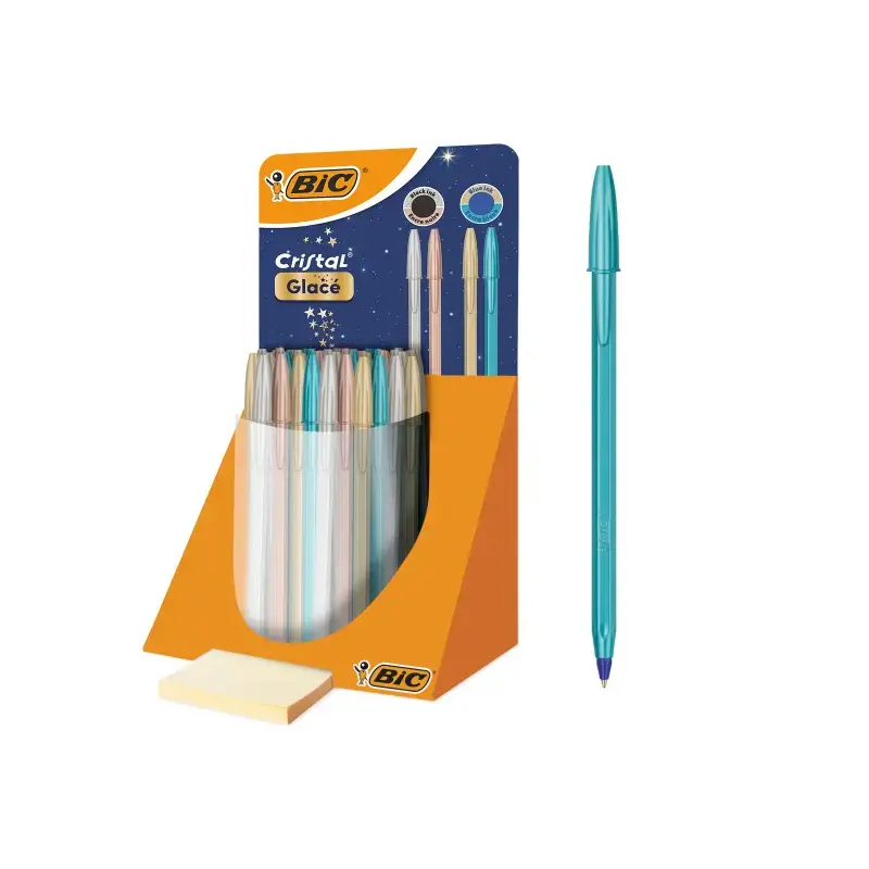 Bic Cristal Glace Expositor con 40 Boligrafos de Bola - Cuerpo Opaco en Colores Metalizados Mate - Punta Redonda de 1mm - Trazo