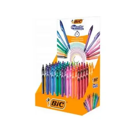 Bic Gel-Ocity Quick Dry Expositor de 48 Boligrafos Retractiles - Grip de Goma - Punta Media de 0.7mm - Secado Ultra Rapido - No