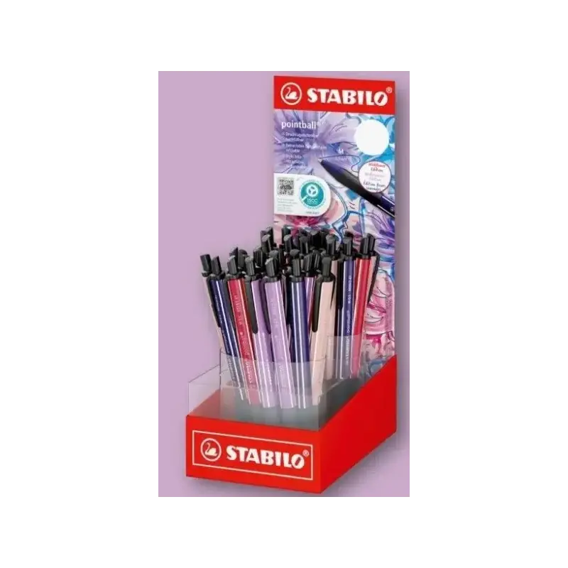 Stabilo Pointball Naturecolors Wildflower Expositor con 38 Boligrafos Retractiles - Trazo 0.5mm - Hechos con 87% Bioplastico - G