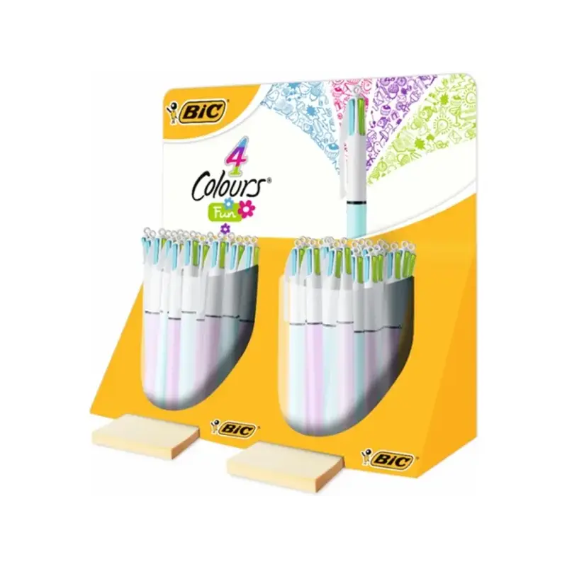 Bic 4 Colours Fun Expositor con 40 Boligrafos de Bola Retractil - Punta Media de 1.0mm - Tinta con Base de Aceite - Tinta de Col