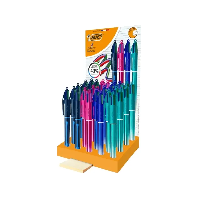 Bic 4 Colours Smooth Gradient y Drop Expositor de 36 Boligrafos de Bola Retractil - Punta Media de 1.0mm - Escritura un 40% mas