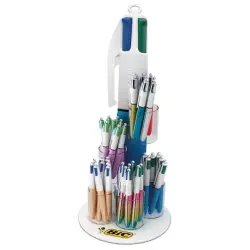 Bic 4 Colours Expositor de 60 Boligrafos de Bola Retractiles + 100 Boligrafos Bic Cristal Azul de Regalo - Punta Media de 1.0mm