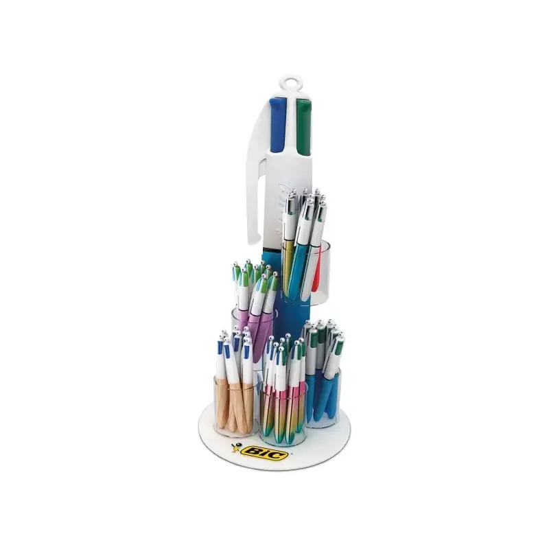 Bic 4 Colours Expositor de 60 Boligrafos de Bola Retractiles + 100 Boligrafos Bic Cristal Azul de Regalo - Punta Media de 1.0mm