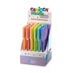 Carioca Fiorella Expositor con 30 Boligrafos de Colores Tinta Gel - Punta de Bola 1mm - Cuerpo Transparente Pastel - Colores Pas