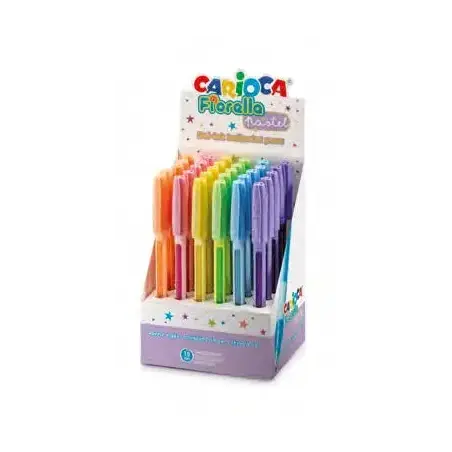 Carioca Fiorella Expositor con 30 Boligrafos de Colores Tinta Gel - Punta de Bola 1mm - Cuerpo Transparente Pastel - Colores Pas