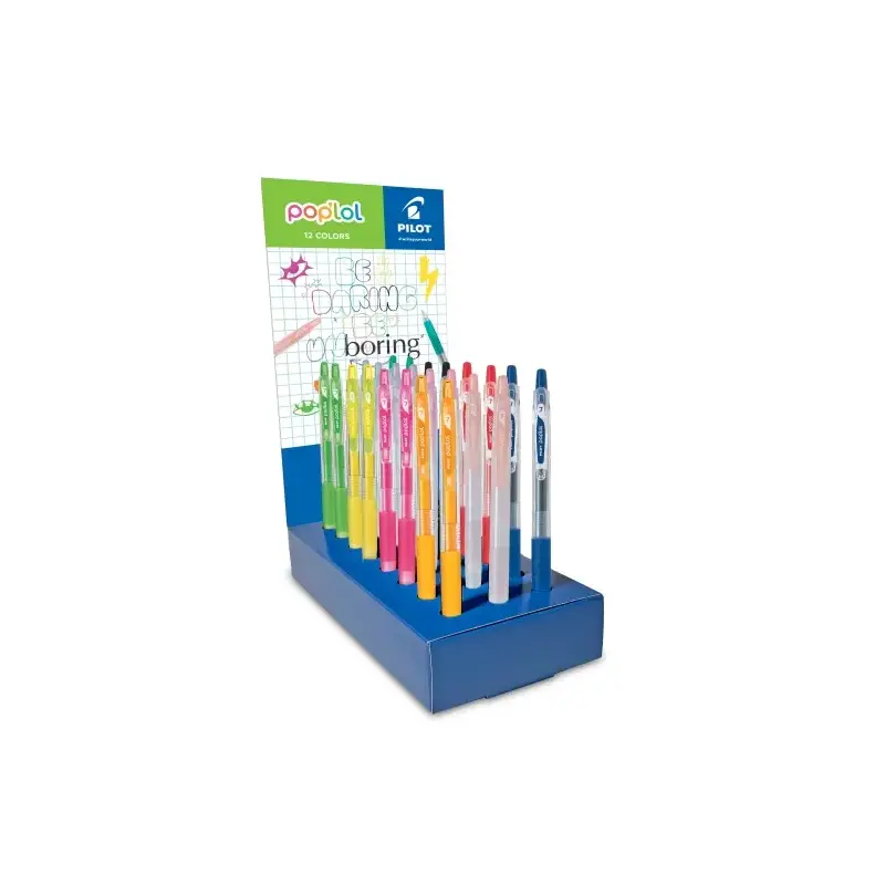 Pilot Pop Lol Expositor de 24 Boligrafos de Tinta Gel Retractiles - Punta 0.7mm - Trazo 0.32mm - Grip de Agarre - Colores Surtid