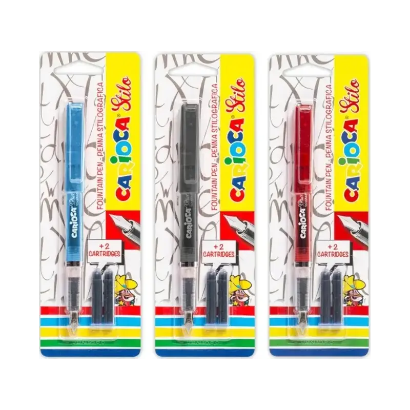 Carioca Pack de 1 Pluma Estilografica + 2 Cartuchos - Cartuchos Estandar de Tinta Azul - Escritura Suave y Precisa - Colores del