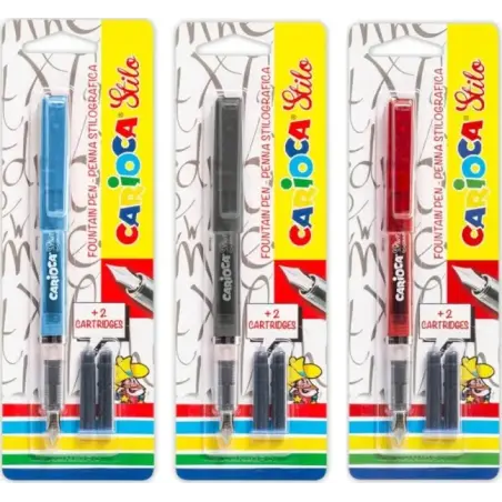 Carioca Pack de 1 Pluma Estilografica + 2 Cartuchos - Cartuchos Estandar de Tinta Azul - Escritura Suave y Precisa - Colores del
