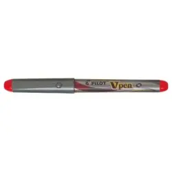 Pilot Pluma Estilografica V-Pen Silver - Desechable - Tinta Liquida - Punta de Acero - Trazo de 0.5mm - Color Rojo | Ahorro Impr