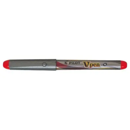 Pilot Pluma Estilografica V-Pen Silver - Desechable - Tinta Liquida - Punta de Acero - Trazo de 0.5mm - Color Rojo | Ahorro Impr