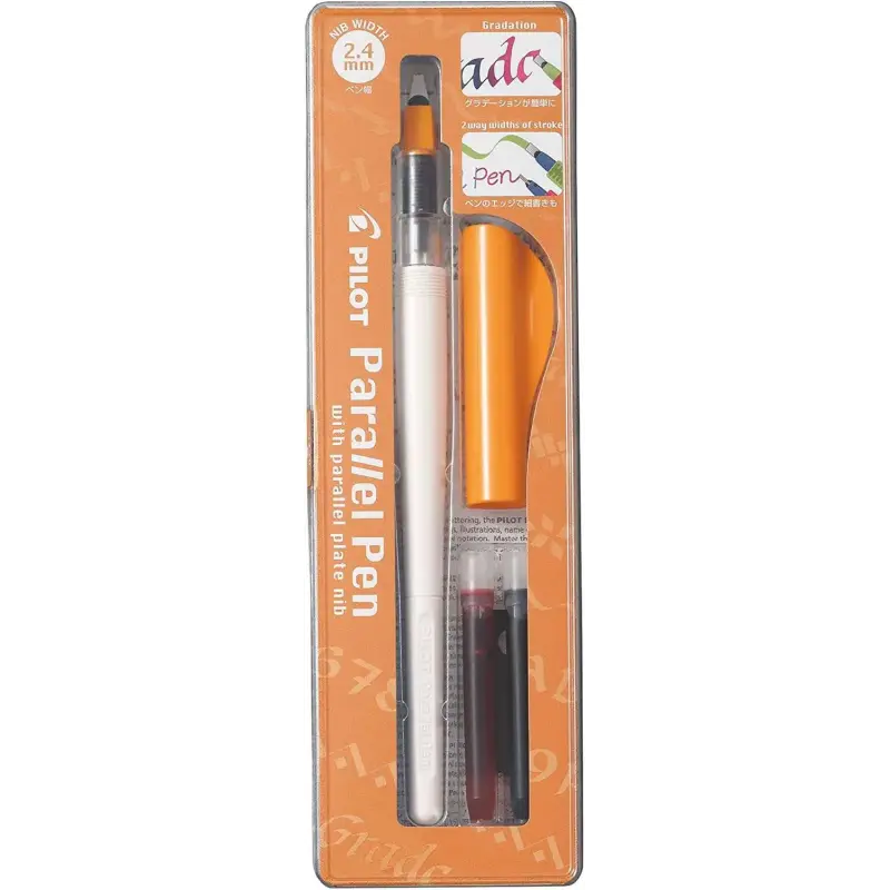Pilot Pack de Pluma Estilografica Parallel Pen 2.4mm - Punta de Acero - Trazo de 2.4mm - 2 Recargas - Color Negro/Rojo | Ahorro