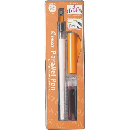 Pilot Pack de Pluma Estilografica Parallel Pen 2.4mm - Punta de Acero - Trazo de 2.4mm - 2 Recargas - Color Negro/Rojo | Ahorro