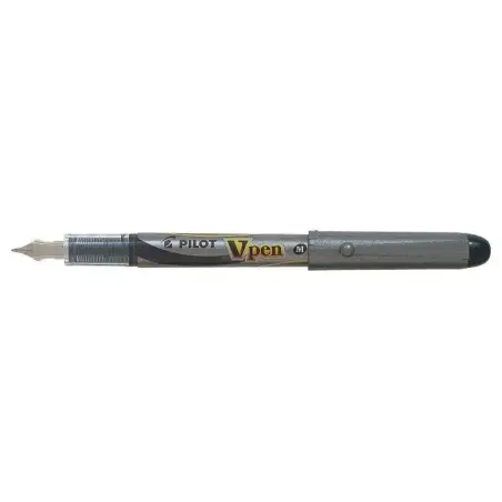 Pilot Pluma Estilografica V-Pen Silver - Desechable - Tinta Liquida - Punta de Acero - Trazo de 0.5mm - Color Negro | Ahorro Imp