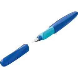 Pelikan Twist Pluma Estilografica Escolar Recargable - Plumilla de Acero Inoxidable Punto M - Cuerpo Color Azul (814737) | Ahorr