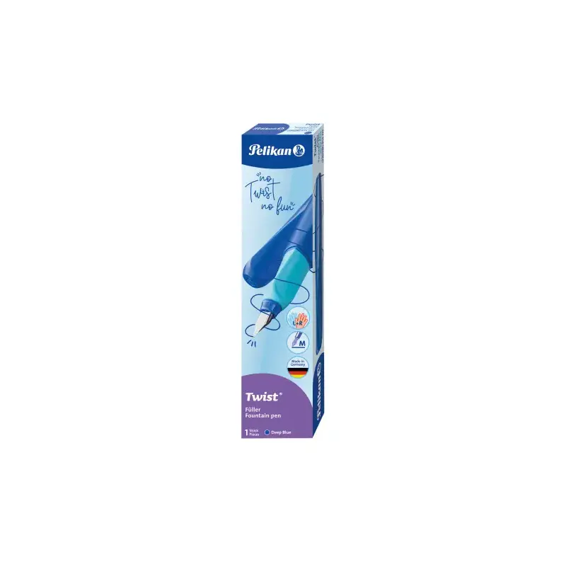 Pelikan Twist Pluma Estilografica Escolar Recargable - Plumilla de Acero Inoxidable Punto M - Cuerpo Color Azul (814737) | Ahorr