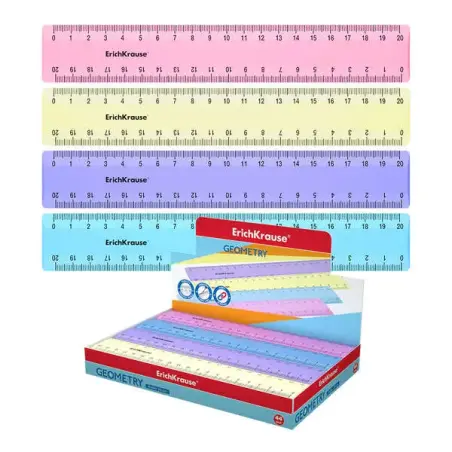 Erichkrause Regla de Plastico 20cm - Escala a Doble Cara - Colores Rosa, Azul, Violeta y Amarillo Pastel | Ahorro Imprimiendo