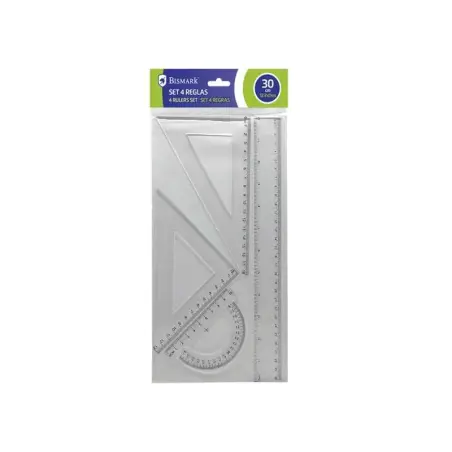 Bismark Quality Pack de 4 Reglas para Dibujo - Incluye Regla 30cm, Escuadra 13cm, Cartabon 18cm y Transportador 10cm - Graduados