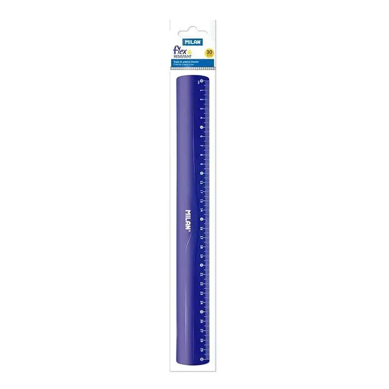 Milan Regla Flexible y Resistente - Longitud 30cm - Color Azul Translucido | Ahorro Imprimiendo