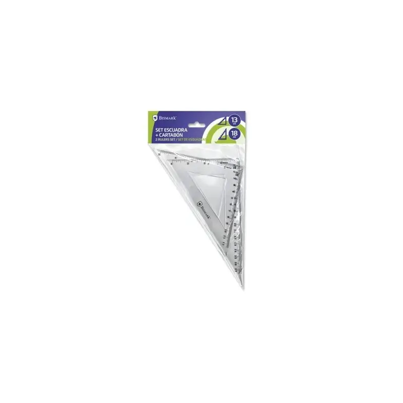Bismark Pack de Escuadra 13cm y Cartabon 18cm - Fabricados en Plastico - Ideal para el Colegio - Transparentes | Ahorro Imprimie