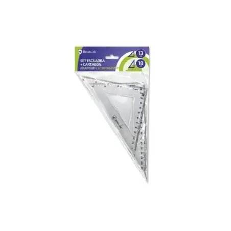 Bismark Pack de Escuadra 13cm y Cartabon 18cm - Fabricados en Plastico - Ideal para el Colegio - Transparentes | Ahorro Imprimie