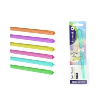 Bismark Regla Triangular 15cm - Fabricada en Poliestireno - Ideal para Colegio - Colores Pastel Surtidos | Ahorro Imprimiendo