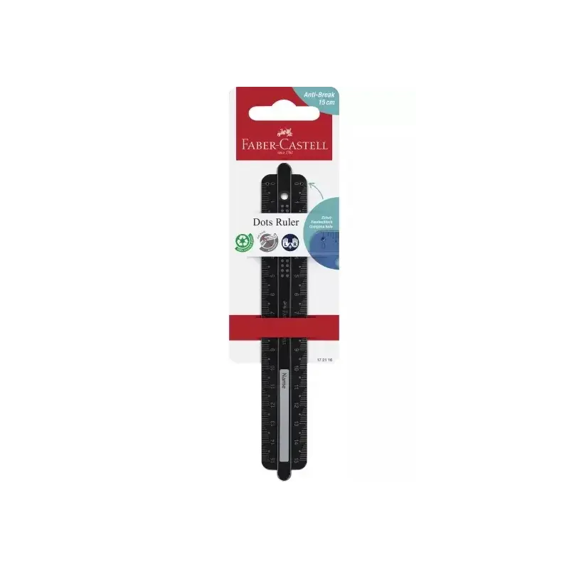 Faber-Castell Dots Regla Recta 15cm - Panel para Nombre - Escalas para Zurdos y Diestros - Color Negro | Ahorro Imprimiendo