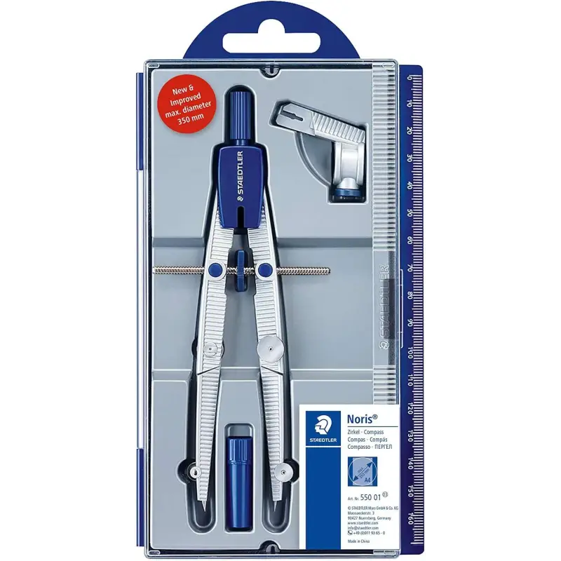 Staedtler Noris 550 01 Compas de Precision - Aguja y Mina Intercambiables - Mecanismo de Ajuste Rapido | Ahorro Imprimiendo