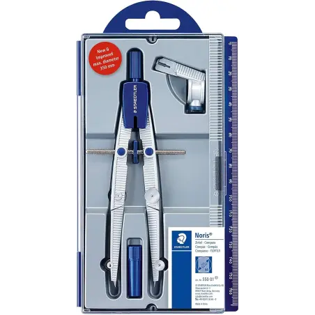 Staedtler Noris 550 01 Compas de Precision - Aguja y Mina Intercambiables - Mecanismo de Ajuste Rapido | Ahorro Imprimiendo