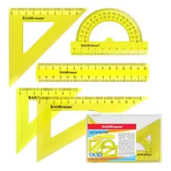 Erichkrause Pack de 5 Reglas de Dibujo - Regla de 15cm - Escuadra de 7cm/45º, 9cm/45º, 13cm/60º - Transportador de 180º/10cm - C