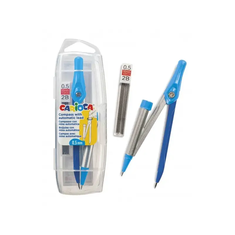 Carioca Compas Ajustable con Portaminas - Kit de Carga Mina HB 0.5 - Descenso de la Mina por Clic - Color Varios | Ahorro Imprim