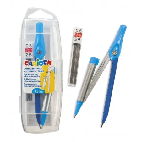 Carioca Compas Ajustable con Portaminas - Kit de Carga Mina HB 0.5 - Descenso de la Mina por Clic - Color Varios | Ahorro Imprim