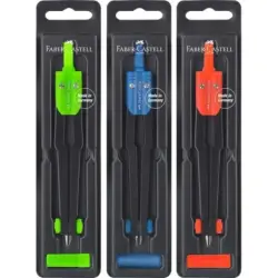 Faber-Castell Compas Escolar - Circunferencias de hasta Ø 360mm - Incluye Bote de Minas - Colores Surtidos | Ahorro Imprimiendo