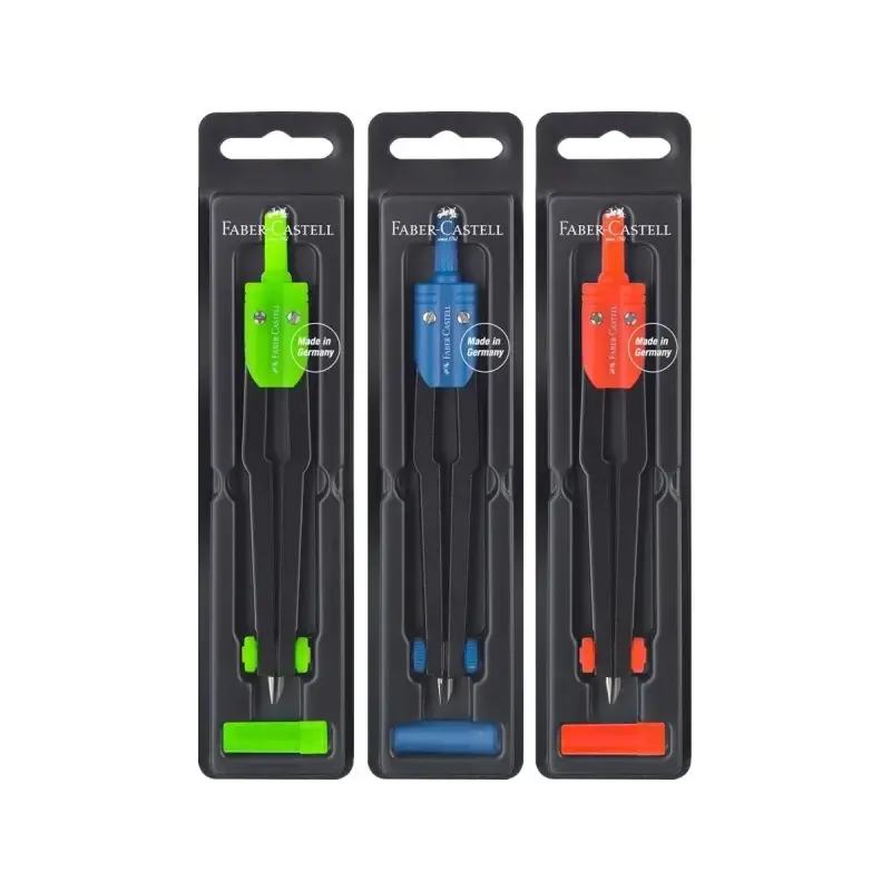 Faber-Castell Compas Escolar - Circunferencias de hasta Ø 360mm - Incluye Bote de Minas - Colores Surtidos | Ahorro Imprimiendo