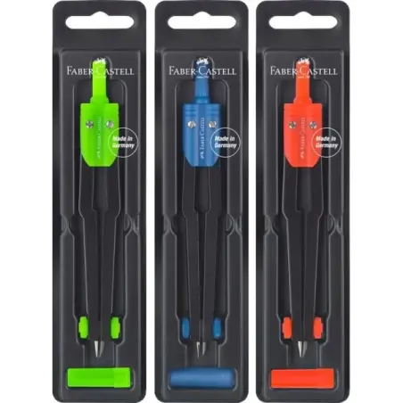 Faber-Castell Compas Escolar - Circunferencias de hasta Ø 360mm - Incluye Bote de Minas - Colores Surtidos | Ahorro Imprimiendo
