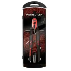 Staedtler Norix 555 Compas Metalico Escolar de Precision - Mecanismo Pulsador y Ajuste por Rueda Central - Color Rojo/Negro | Ah