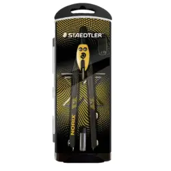 Staedtler Norix 555 Compas Metalico Escolar de Precision - Mecanismo Pulsador y Ajuste por Rueda Central - Color Amarillo/Negro
